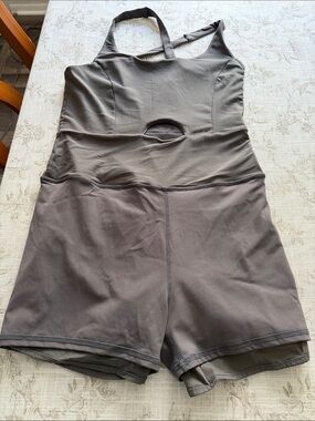 Sleek Gray Cutout One-Piece Active Romper